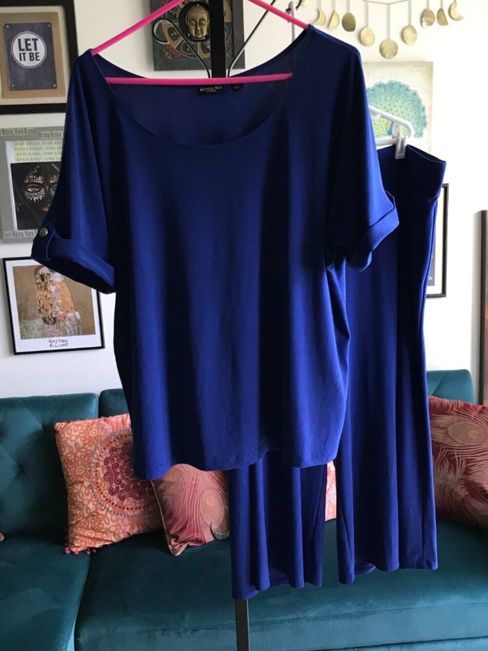 CITIKNITS Effortless Style size XL Navy Stretch Jersey 2 Pc Top & Wide Leg Pants